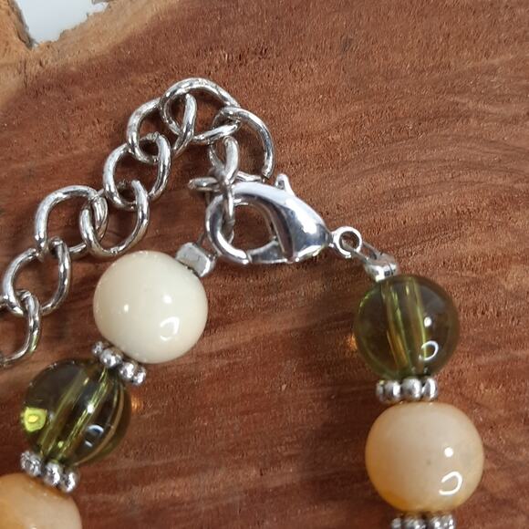 Napier Silver Tone, Glass and‎ Stone Bead Necklace Green Brown White - Picture 4 of 8